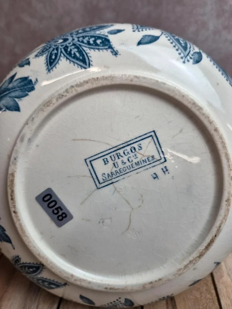 Pequeño jarrón jorobado Sarreguemines Burgos – loza antigua azul y blanco – photo 8
